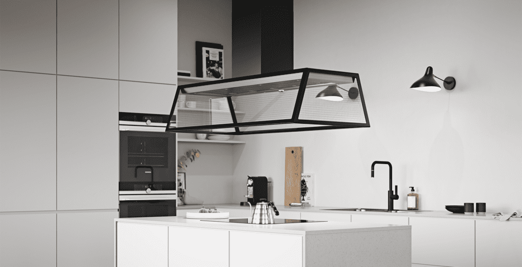 Köksö med spiskåpa i modernt kök