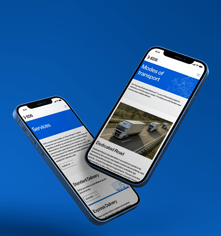Mobiltelefoner som visar EDS hemsida